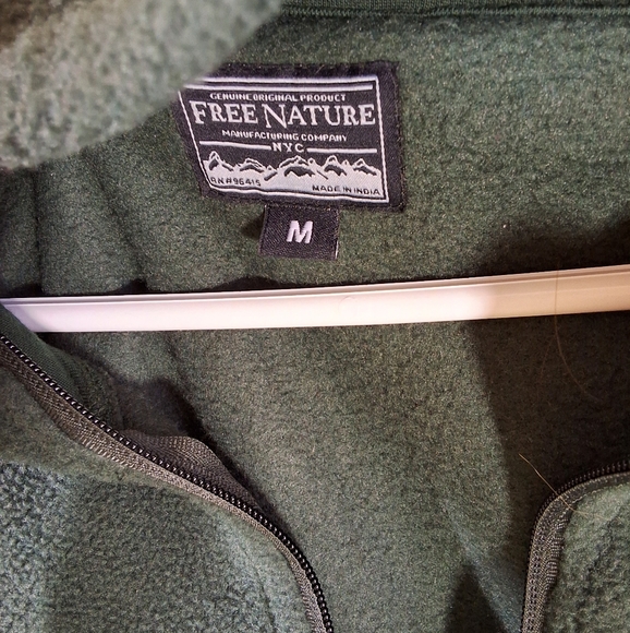 mens free nature fleece 1/4 zip pullover hoodie green aztec print warm sz m euc - Picture 3 of 9